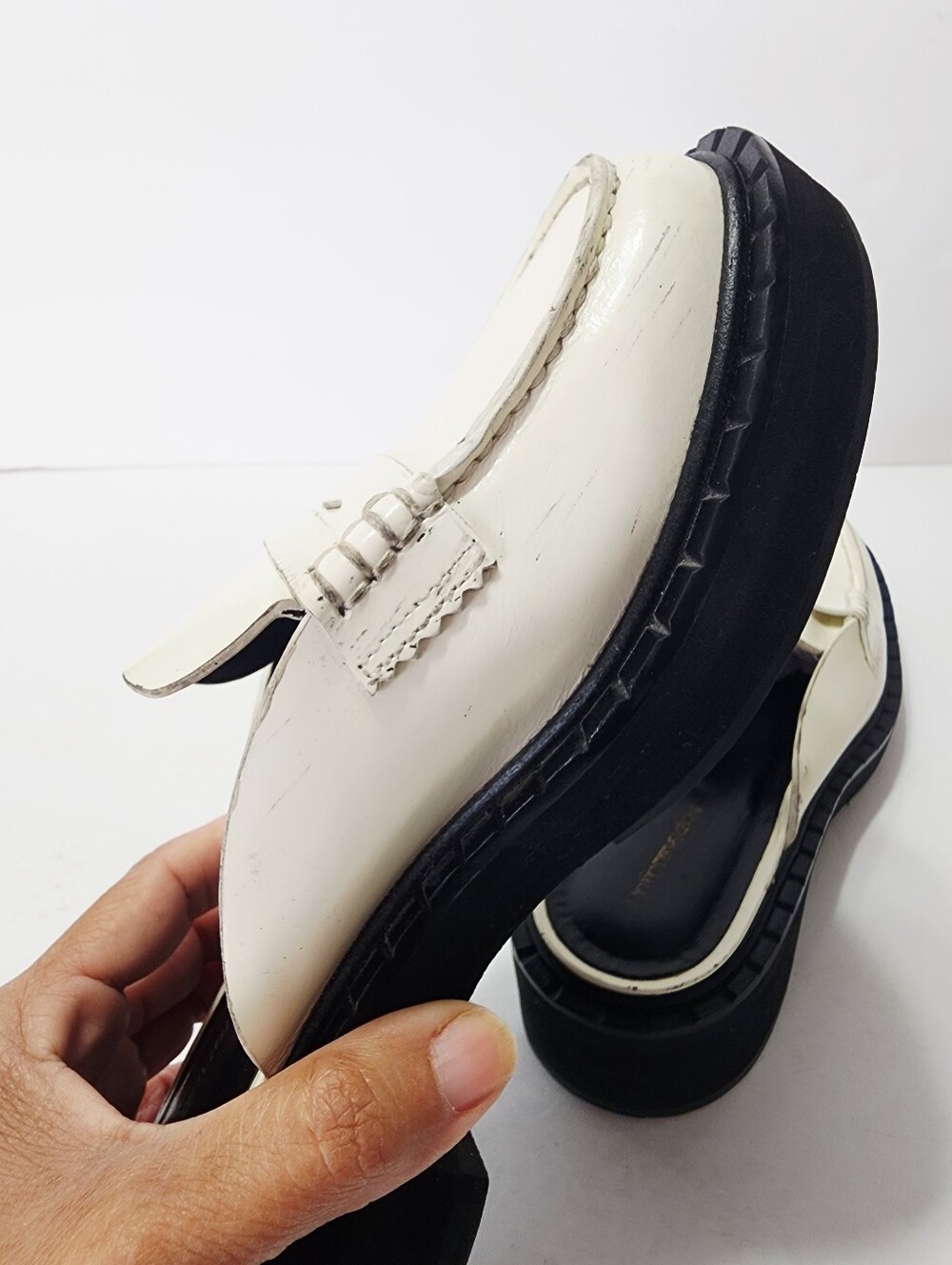 Reformation Angie White Penny Loafers with Black Sole Size 5.5 - Picture 9 of 11